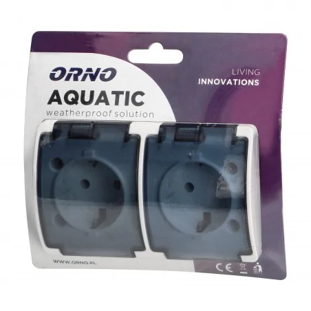 Gniazda-podwojne-natynkowe - gniazdo podwójne 2x2p+z schuko ip44 białe dymione aquatic or-oe-7106(gs)/wt orno 