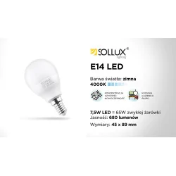 Gwint-trzonek-e14 - żarówka led kulka e14 4000k 7,5w 680lm sl.0971 sollux lighting 