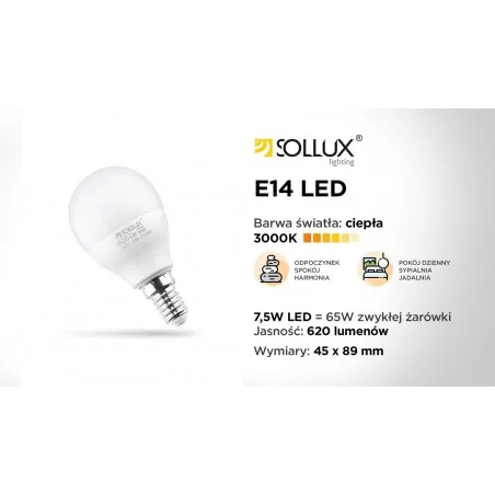 Gwint-trzonek-e14 - żarówka led kulka e14 3000k 7,5w 620lm sl.0970 sollux lighting 