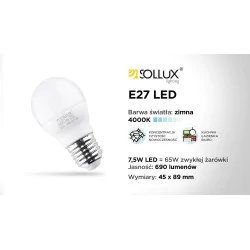 Gwint-trzonek-e27 - żarówka led kulka e27 4000k 7,5w 690lm sl.0969 sollux lighting 