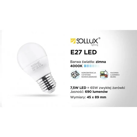 Gwint-trzonek-e27 - żarówka led kulka e27 4000k 7,5w 690lm sl.0969 sollux lighting 