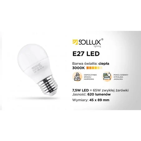 Gwint-trzonek-e27 - żarówka led kulka e27 3000k 7,5w 620lm sl.0968 sollux lighting 