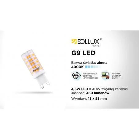 Gwint-trzonek-g9 - żarówka led g9 białe zimne 4000k 4,5w 460lm sl.0975 sollux lighting 