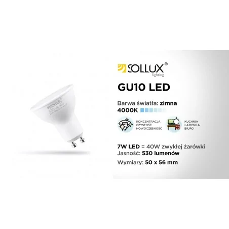 Gwint-trzonek-gu10 - żarówka led gu10 neutraln barwa 4000k 7w 530lm sl.0973 sollux lighting 