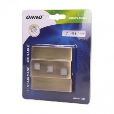Oswietlenie-schodowe-ciepla-barwa - oprawa schodowa natynkowa led 1,2w 12v dc 3000k mosiądz lepus or-os-1531l3/br orno 
