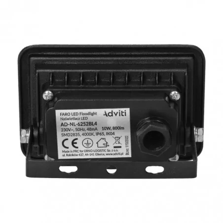 Naswietlacze-led-10w - naświetlacz led aluminium + szkło 10w 800lm ip65 4000k faro ad-nl-6252bl4 orno 