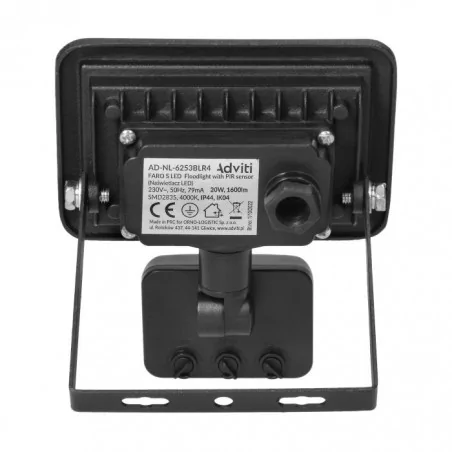 Naswietlacze-led-20w - czarny naświetlacz z czujnikiem pir led 20w 1600lm ip44 4000k faro ad-nl-6253blr4 orno 
