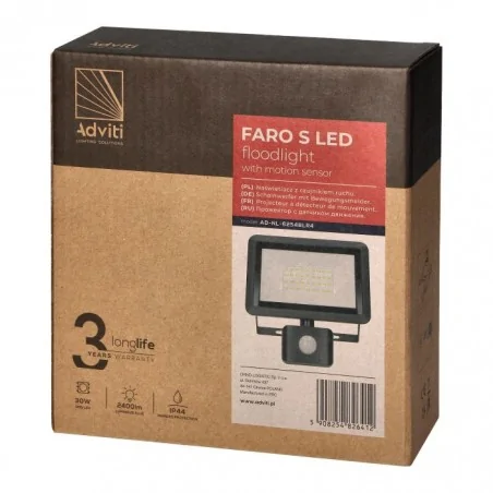 Naswietlacze-led-30w - naświetlacz z czujnikiem pir led 30w 2400lm ip44 4000k faro ad-nl-6254blr4 orno 
