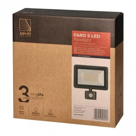 Naswietlacze-led-50w-i-wiecej - 50w naświetlacz led z czujnikiem pir 4000lm ip44 4000k faro ad-nl-6255blr4 orno 