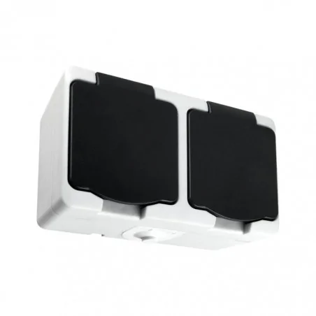 Gniazda-podwojne-natynkowe - gniazdo podwójne natynkowe 2x2p+z ip54 biało-czarne aquatic mini or-oe-7306/wb orno 