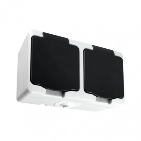 Gniazda-podwojne-natynkowe - gniazdo podwójne natynkowe schuko ip54 biało-czarne aquatic mini or-oe-7306(gs)/wb orno 