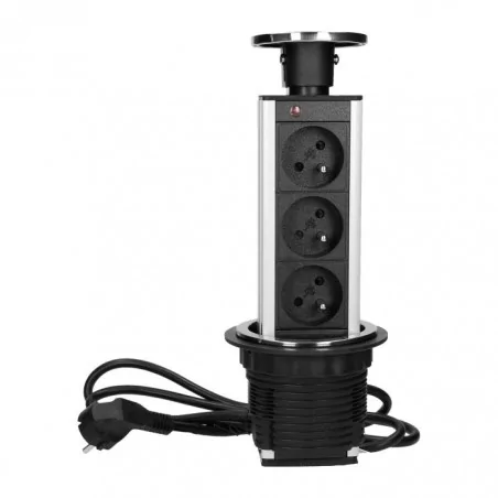 Gniazda-meblowe - gniazdo meblowe ø8cm wysuwane z blatu z maskownicą i przewodem 1,8m 3x2p+z inox fs-16 orno 