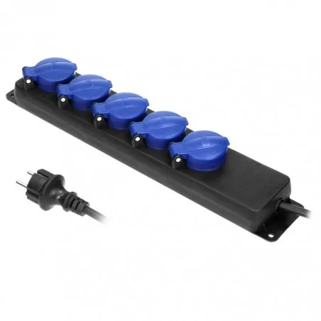 Przedluzacze-elektryczne - 5-metrowy przedłużacz na zewnątrz ip44 5 gniazda 2p+z h05rr-f 3x1,5mm² or-ae-13193(gs)/5m orno 