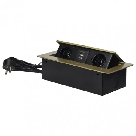 Gniazda-meblowe - gniazda meblowe mosiądz wpuszczane w blat z ładowarką usb i przewodem 1,5m 2x2p+z 2xusb or-ae-13126/br orno 