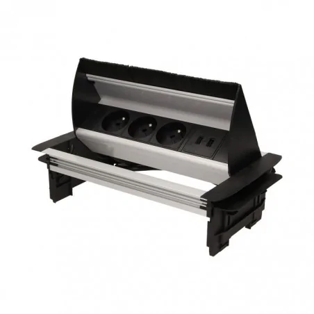 Gniazda-meblowe - gniazdo wpuszczane w blat ze szczotką przeciwkurzową + ładowarka usb i przewód 1,8m 3x2p+z 2xusb or-ae-1362 orno 