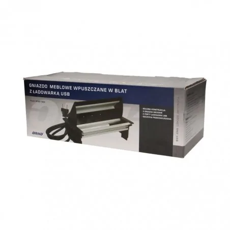 Gniazda-meblowe - gniazdo wpuszczane w blat ze szczotką przeciwkurzową + ładowarka usb i przewód 1,8m 3x2p+z 2xusb or-ae-1362 orno 