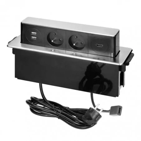 Gniazda-meblowe - gniazdo meblowe z ładowarką usb i przewodem 2m 2x2p+z 2 x usb (typ a) hdmi 3x1,5mm² or-gm-9016/b-g orno 