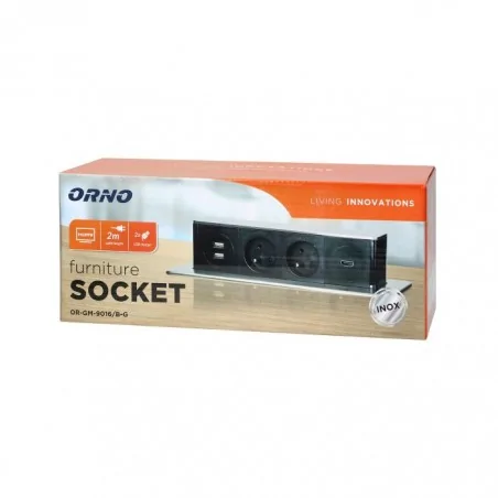 Gniazda-meblowe - gniazdo meblowe z ładowarką usb i przewodem 2m 2x2p+z 2 x usb (typ a) hdmi 3x1,5mm² or-gm-9016/b-g orno 