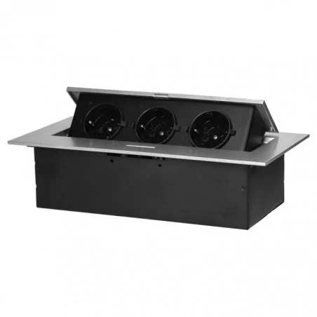 Gniazda-meblowe - gniazdo meblowe potrójne wpuszczane w blat srebrne 3x2p+z (schuko) or-gm-9036(gs)/g orno 