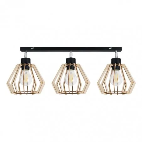 Lampy-sufitowe - potrójna lampa ścienno - sufitowa drewniana e27 3x60w solin ad-ld-6384be27d orno 