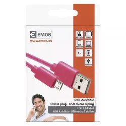 Kable-usb - sm7006p różowy kabel usb 2.0 1m wtyk a- micro b do ładowania telefonu emos 