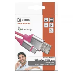 Kable-usb - sm7025p różowy kabel usb 2.0 1m wtyk a- c do ładowania telefonu emos 