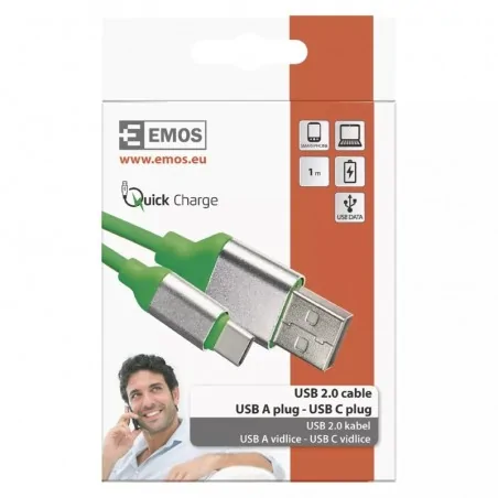 Kable-usb - sm7025g zielony kabel usb 2.0 1m wtyk a-c do ładowarki do telefonu emos 