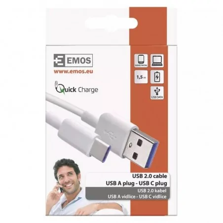 Kable-usb - sm7026 biały kabel usb 2.0 1,5m wtyk a-c do ładowania telefonu emos 