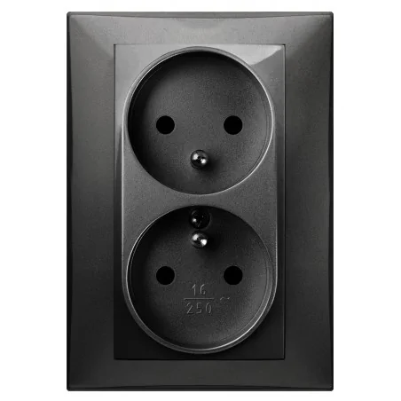 Gniazda-podwojne-podtynkowe - czarne gniazdo podwójne z uziemieniem w ramce kompletne carla 1735-09  elektro-plast 