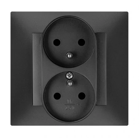 Gniazda-podwojne-podtynkowe - czarne gniazdo podwójne z uziemieniem modułowe carla 1743-09  elektro-plast 