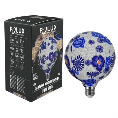 Zarowki-dekoracyjne - żarówka dekoracyjna led z kwiatowym motywem 4w glob folk blue g125 e27 2200k 360° 311320 polux 