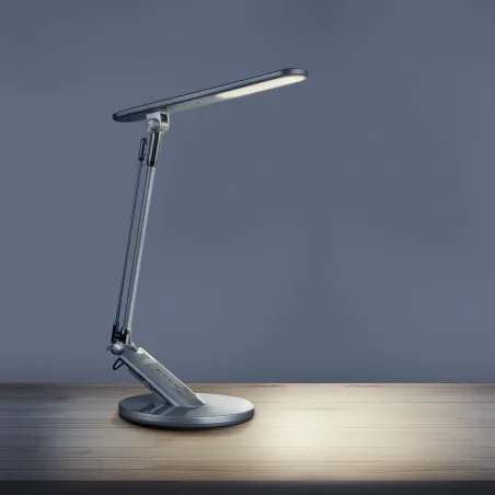 Lampki-biurkowe - srebrna lampa biurkowa led optimum 7w 3000k-6000k 324986 polux 