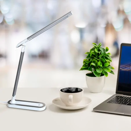 Lampki-biurkowe - biało-srebrna lampa biurkowa led madera 7w 4000k 324955 polux 