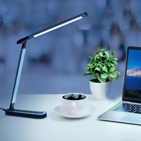 Lampki-biurkowe - czarno-srebrna lampa biurkowa led madera 7w 4000k 324962 polux 