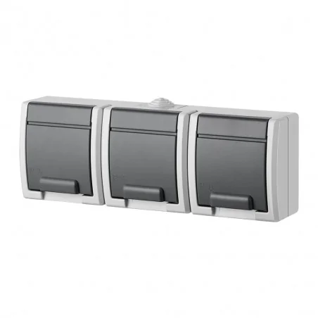 Gniazda-podwojne-natynkowe - 1243-10 aquant gniazdo potrójne natynkowe z klapką ip55 szare elektro-plast 