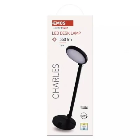 Lampki-biurkowe - z7628b lampka biurkowa czarna ściemnialna led 7.6w 3000k/4000k/6000k charles emos 