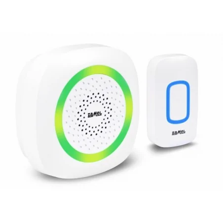 Dzwonki-do-drzwi-bezprzewodowe - biały bezprzewodowy dzwonek z kolorową sygnalizacją optyczną 300m st-420w dance ii zamel 