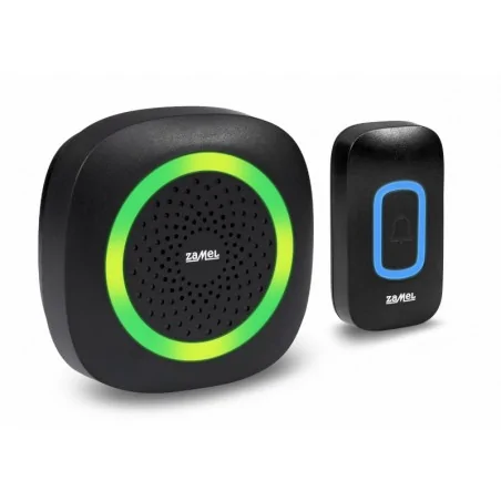 Dzwonki-do-drzwi-bezprzewodowe - czarny bezprzewodowy dzwonek z kolorową sygnalizacją optyczną 300m st-420b dance ii zamel 