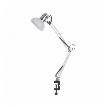 Lampki-biurkowe - lampka kreślarska biała z chromowanymi elementami i uchwytem e27 dakota ls013 nilsen 