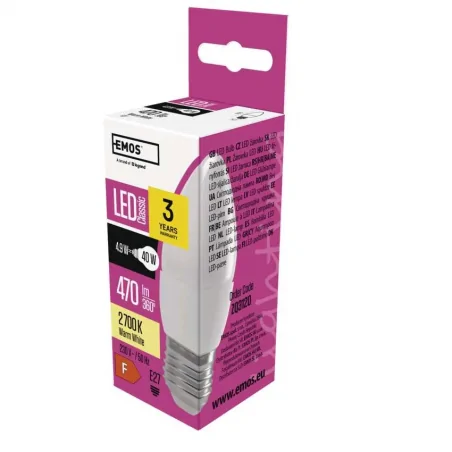 Gwint-trzonek-e27 - żarówka led classic świeczka e27 4,9w (40w) 470lm ciepła biel zq3120 emos 