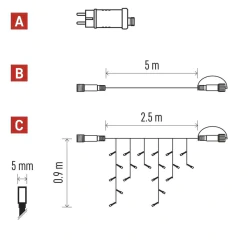 Dekoracje-swiateczne-led - światełka sople - girlanda łączona 100 x led 2,5m ciepła biel, timer d1cw02 emos 