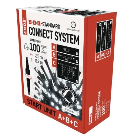 Dekoracje-swiateczne-led - łańcuch świetlny sople - łączone 100led 2,5m zimna biel timer d1cc03 emos 