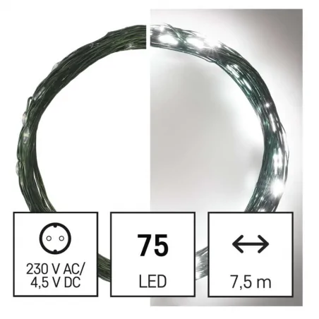 Dekoracje-swiateczne-led - drucik świecący łezki 75xled nano 7,5m zimna biel zielony przewód ip44 timer d3ac04 emos 