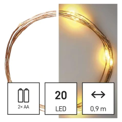 Dekoracje-swiateczne-led - miedziany drucik łezki nano 20 led 1,9m 2xaa ciepła biel ip20 timer d3aw07 emos 