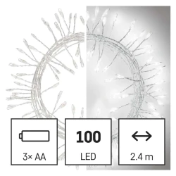 Dekoracje-swiateczne-led - światełka jeżyk nano łezki 100xled 2,4m 3xaa zimna biel ip20 timer d3fc01 emos 