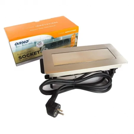 Listwy-zasilajace - gniazdo blatowe w niklowanej obudowie 3 gniazda 230v ac 3680w przewód 1.8 m or-ae-1363 orno 