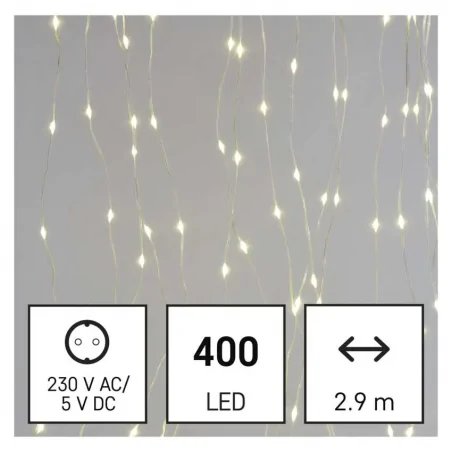 Dekoracje-swiateczne-led - kurtyna świetlna 400 x led drop światełka 2,9x2m ciepła biel 8 programów ip44 d3ew04 emos 