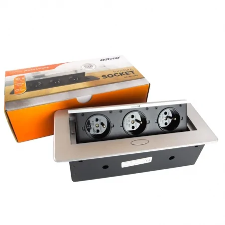 Listwy-zasilajace - gniazdo blatowe w srebrnej metalowej obudowie 3 gniazda 230v ac 2500w or-ae-1336/g orno 
