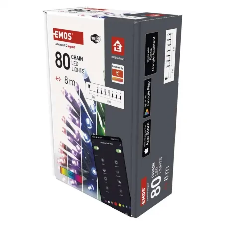 Oswietlenie-choinkowe - gosmart lampki choinkowe 80led 8m rgb czarny przewód 64 programów ip44 wi-fi d4zr01 emos 