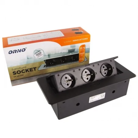 Gniazda-meblowe - czarne gniazdo meblowe wpuszczane w blat potrójne z uziemieniem or-ae-1336/b orno 